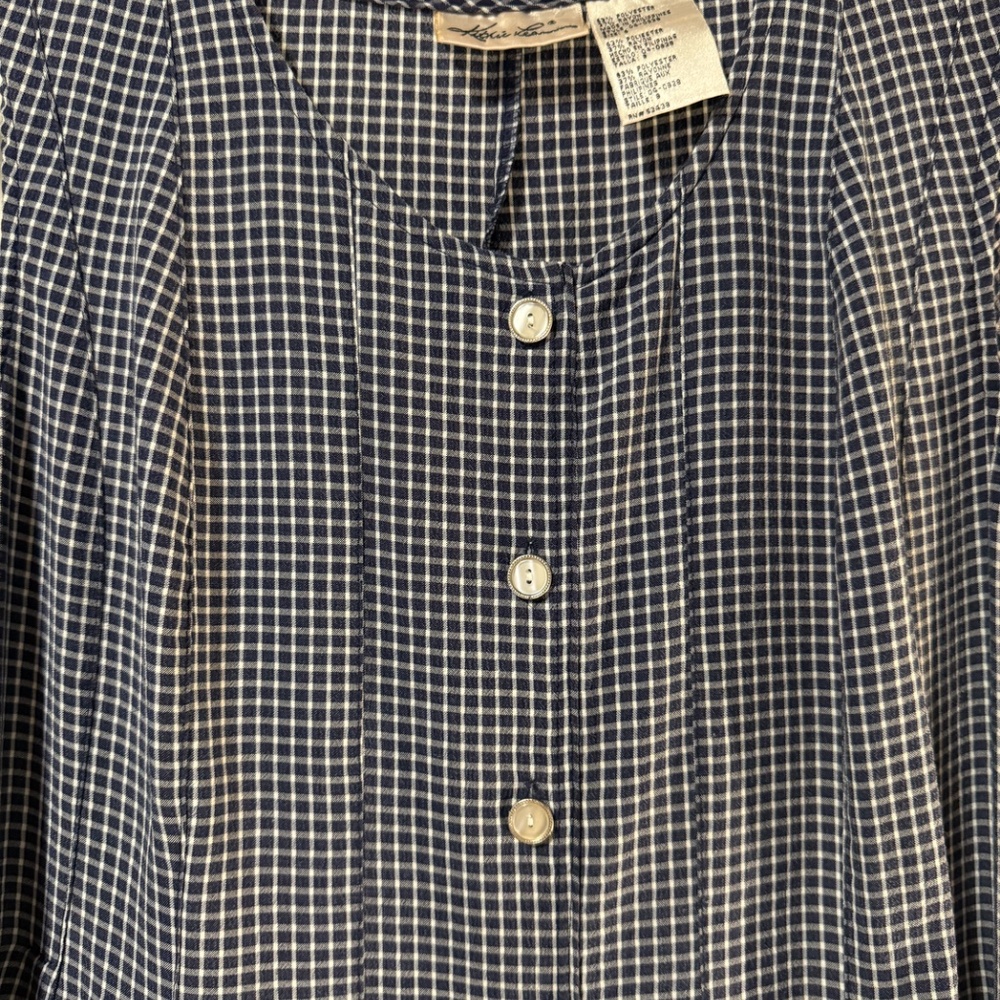 Vintage Blue Gingham Button-Front Sleeveless Midi… - image 3